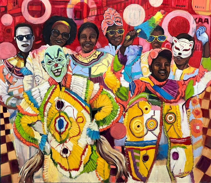 Oil painting of the street masqueraders in Ghana by Anne Blankson-Hemans
