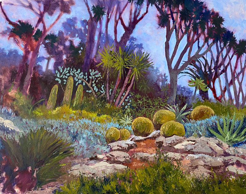 Unfinished, untitled. Painted following a visit to Gibraltar. This is the Alameda Botanical Gardens, a short walk from our hotel.